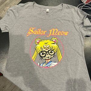 NWOT IDEAL T Next Level Large Gray Womens Cat Shirt - Sailor Meow Short Sleeves